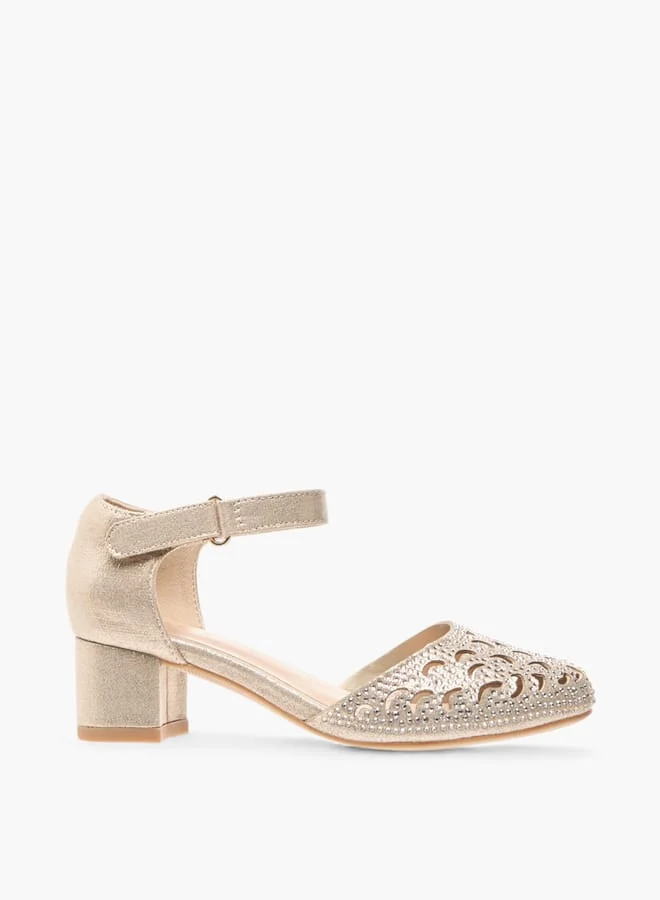 سيليست حذاء بناتي بكعب عريض مزين بشريط للكاحل وتفاصيل مقصوصة - تشكيلة رمضان